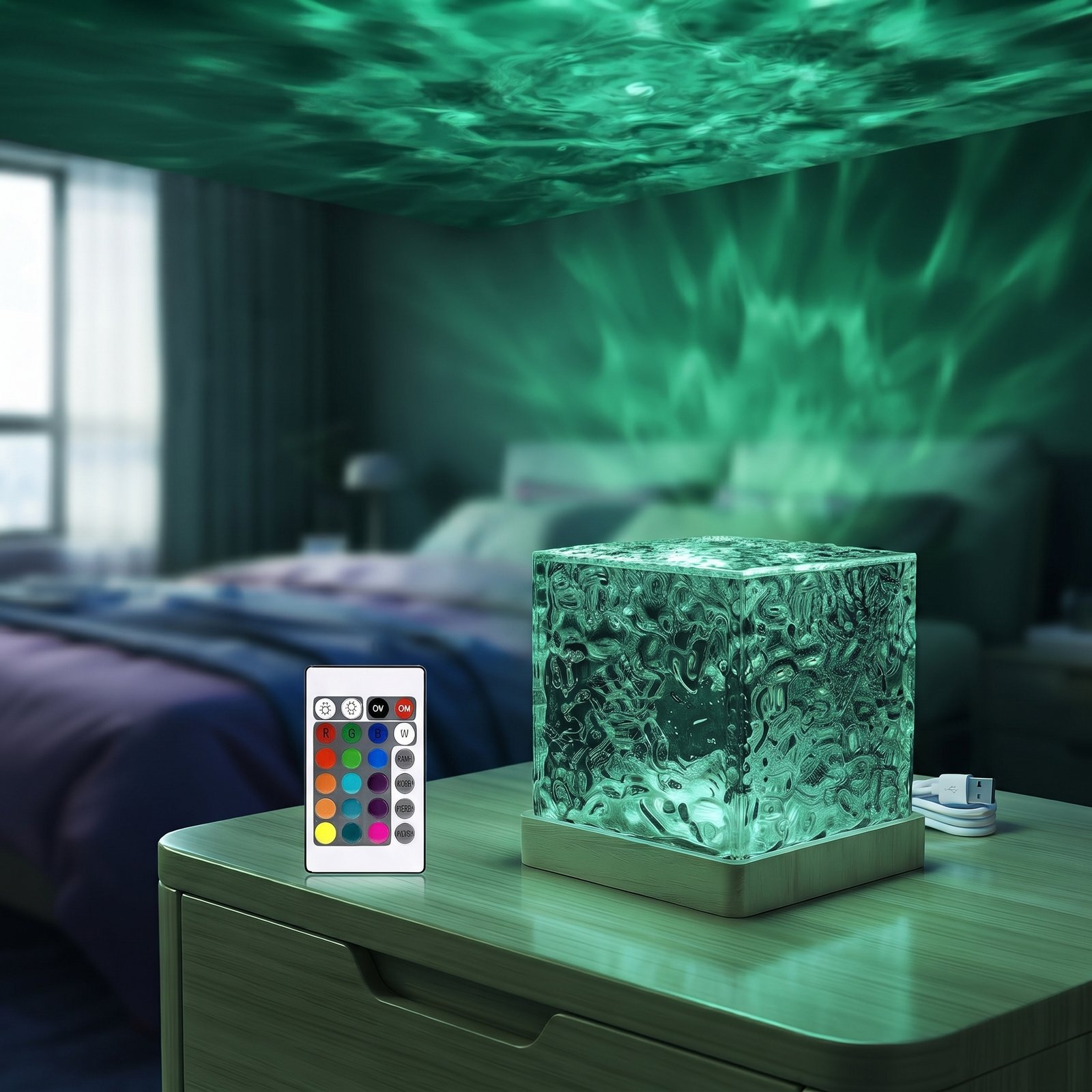 Lámpara Ondas con luz verde