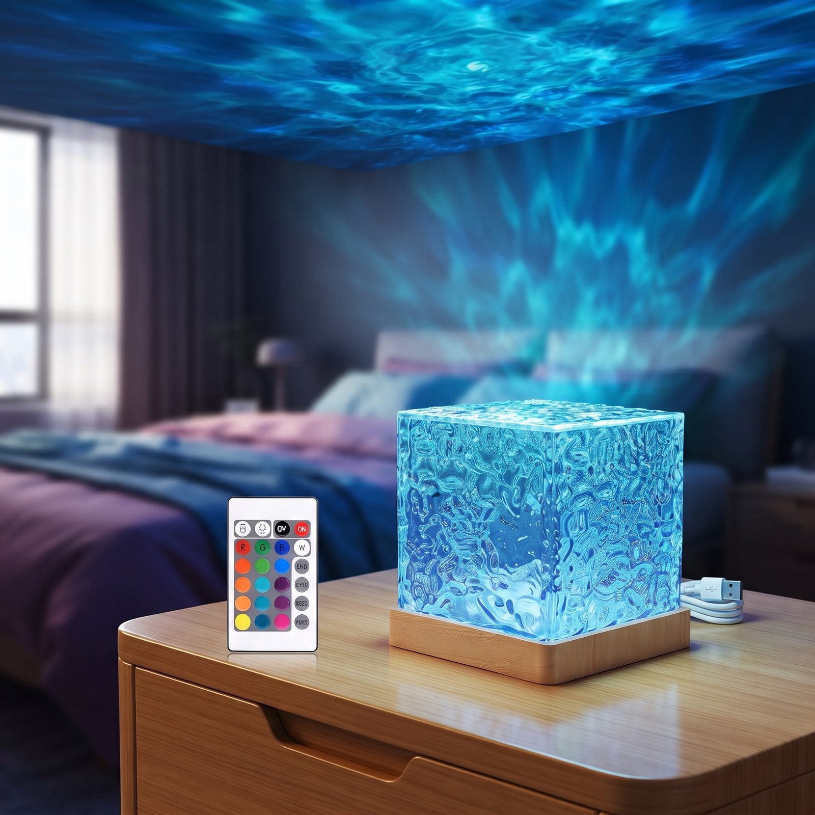 Lámpara Ondas con luz azul